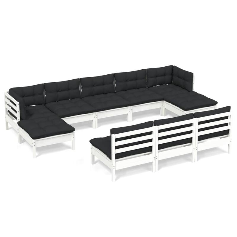 vidaXL Solid Pinewood Patio Lounge Set 10 Piece with Cushions Multi Colors