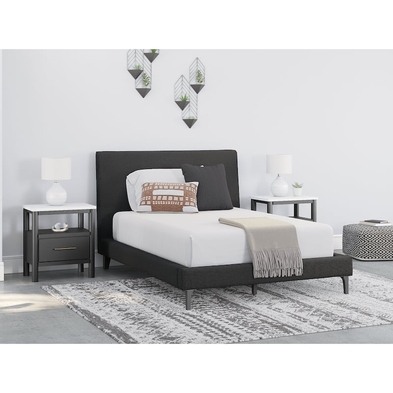 Signature Design by Ashley Cadmori Black Upholstered Bed with Roll Slats - Full