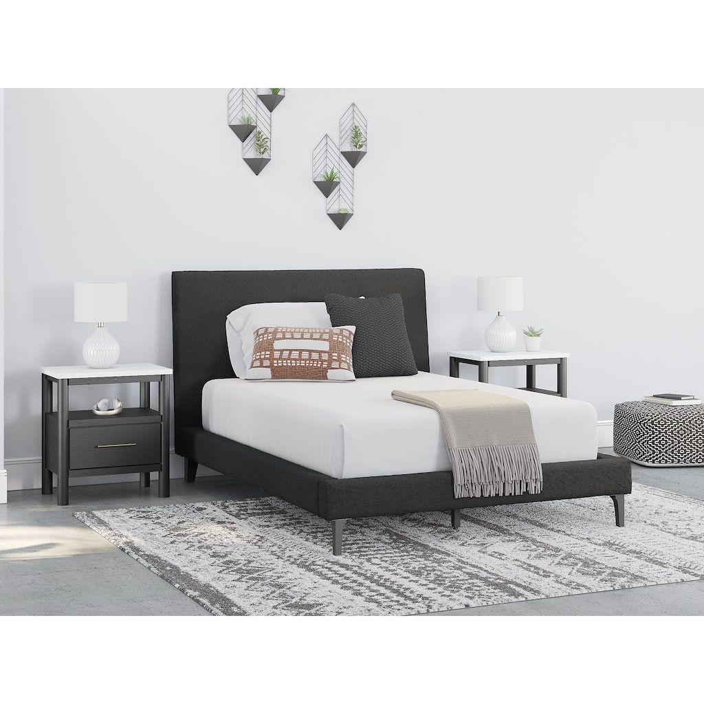 Signature Design by Ashley Cadmori Black Upholstered Bed with Roll Slats