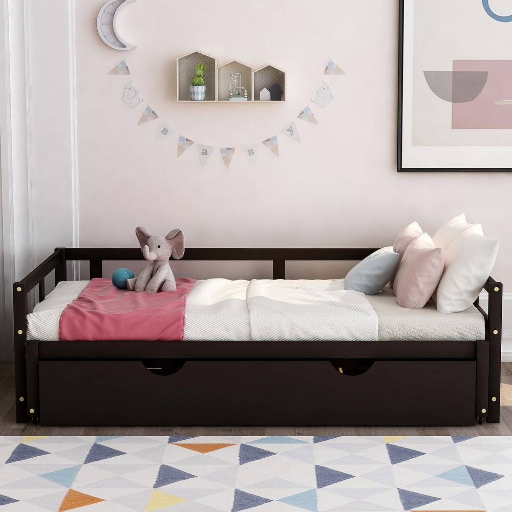 Twin Size Extending Daybed with Trundle, Wooden Daybed with Trundle, White