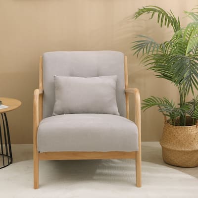 Wood Accent Chair Grey Lounge Chairs Reading Armchair for Living Room