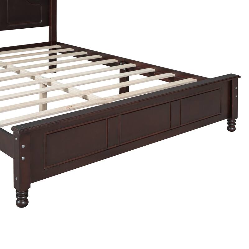 Dark Walnut Queen Size Wooden Platform Bed Frame, Retro Style Platform