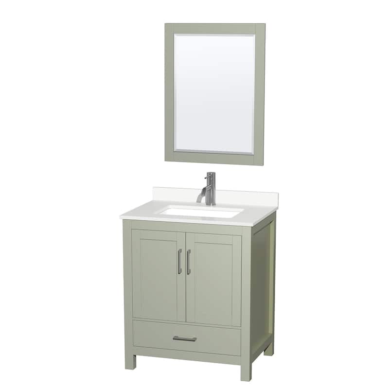 Wyndham Collection WCS141430S-QTZ-UNSM24 Sheffield 30" Free Standing - Light Green / White Quartz Top / Brushed Nickel