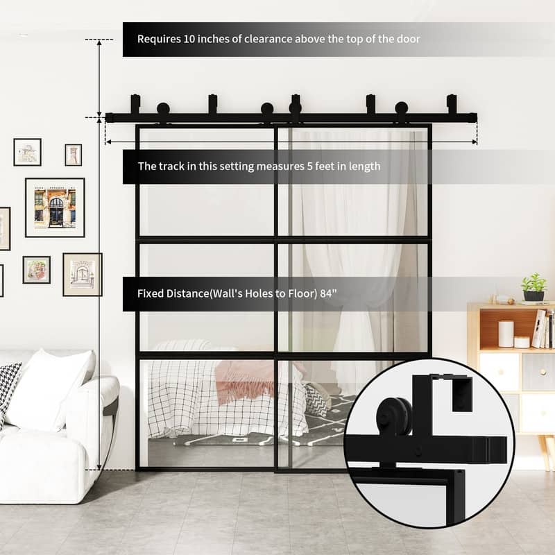 Mixoy Glass Sliding Barn Door and Hardware Included- Clear Tempered Glass,Aluminum Frame,Pre-Drilled,Soft Close