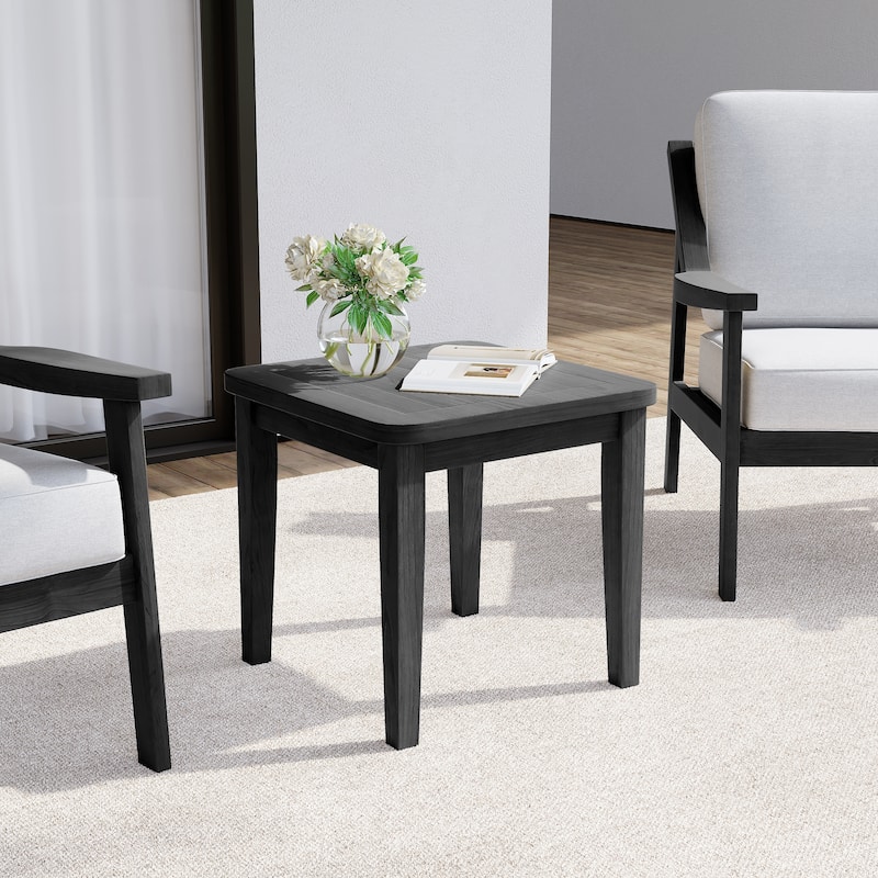Outdoor Patio Wood Teak Square Side Table - Dark Wood