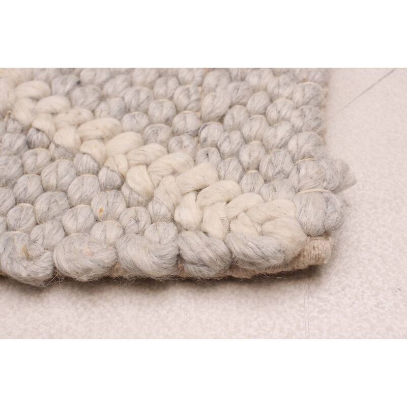 ECARPETGALLERY Braid weave Sienna Grey Wool Rug - 2'2 x 13'4