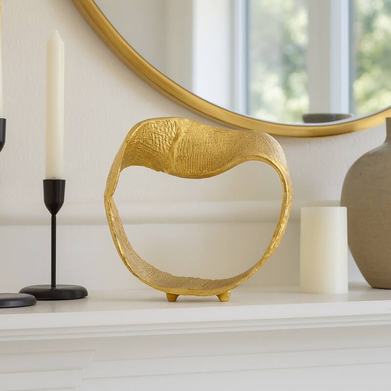 Twisted Hammered Ring Table Sculpture and Statues for Home Decor, Gold - 9.25" x 3" x 10"