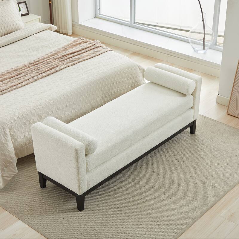 Bedroom Bench with Pillows and Solid Wood Legs for Living Rooms and Entryway