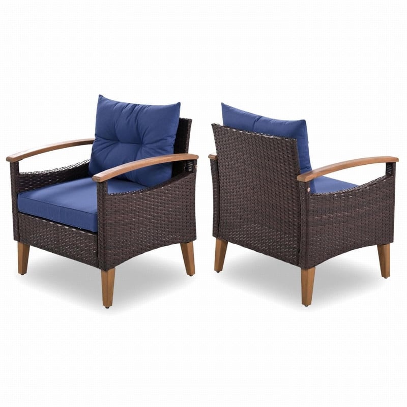 4-Piece Wicker Outdoor Sofa Set, Patio Seating with Wood Table and Cushions for Stylish Outdoor Living