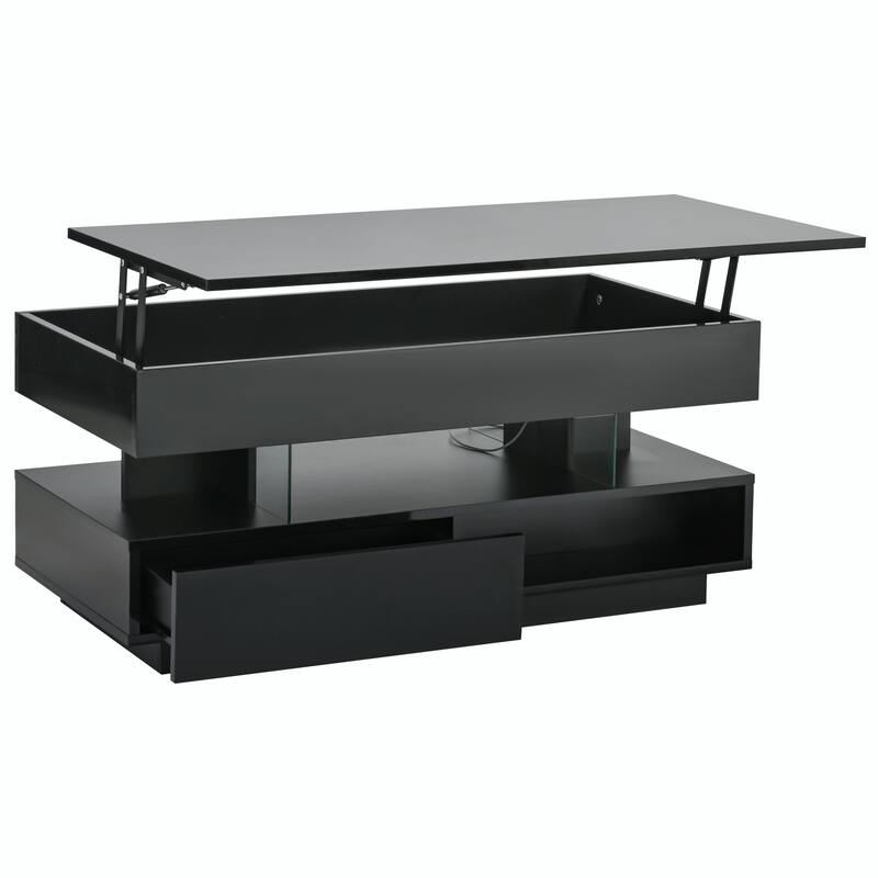 39.3" Lift Top Coffee Table with Hidden Compartment, 2 Storage Drawers and Adjustable LED Lights