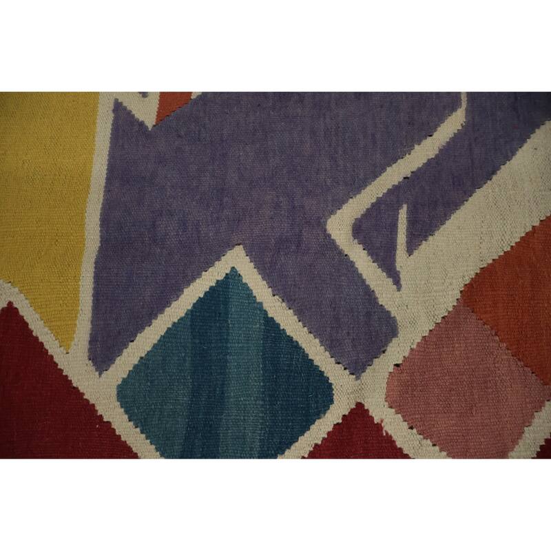 Hand Woven Oriental 100% Wool Carpet Southwestern Modern Multi-Colored Kilim Area Rug - 9' 8'' X 9' 7''