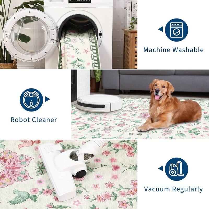 Modern Floral Machine Washable Indoor Waterproof Area Rug for Bedroom, Living Room, Pink - 2' x 3'