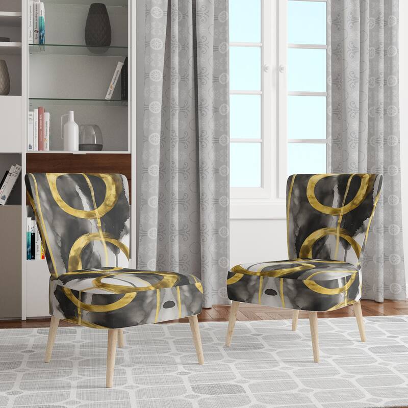 Designart "Mettalic Indigo And Gold II" Upholstered Abstract Accent Chair - Glam Arm Chair For Living Room - Side Chair - Gold & Grey