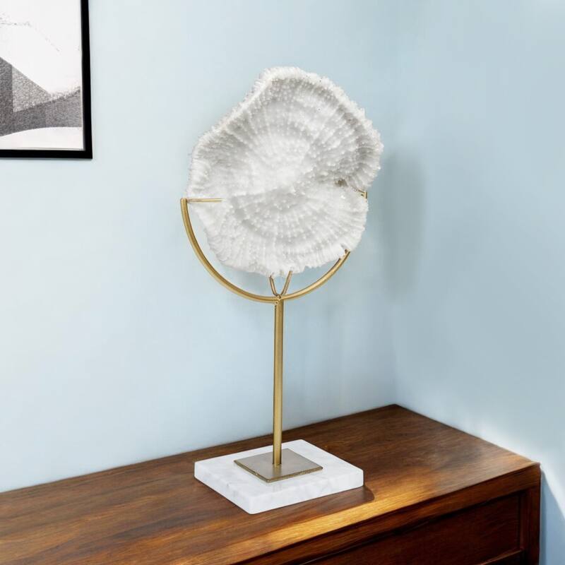 White and Gold Coastal Sculpture - 3" W x 6" D x 11" H