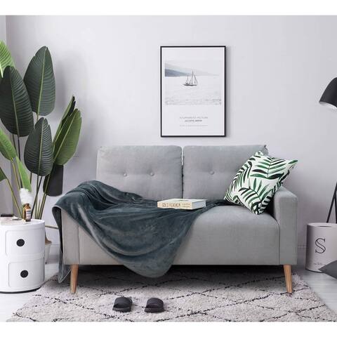 Mid-Century Loveseat Button Tufted 2 Seater Sofa, Gray Beige