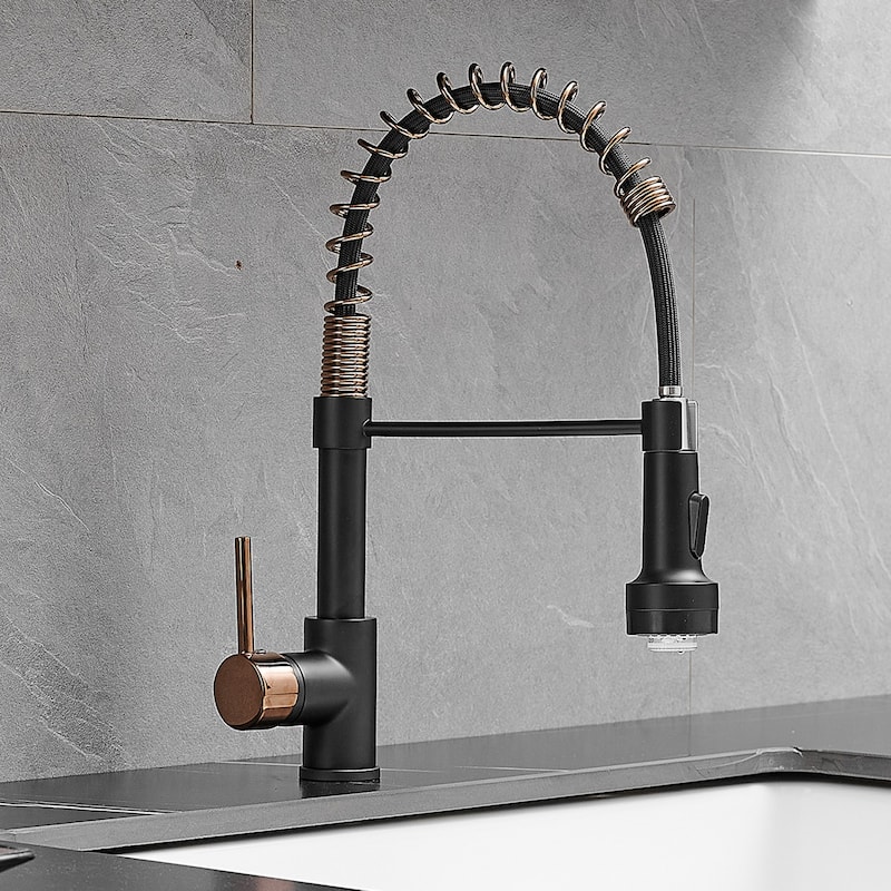 Matte Black and Brushed Nickel Brass Single Handle Pull Out Sprayer Kitchen Faucet - 8.26 In. W X 16.3 In. H X 16.3 In. D