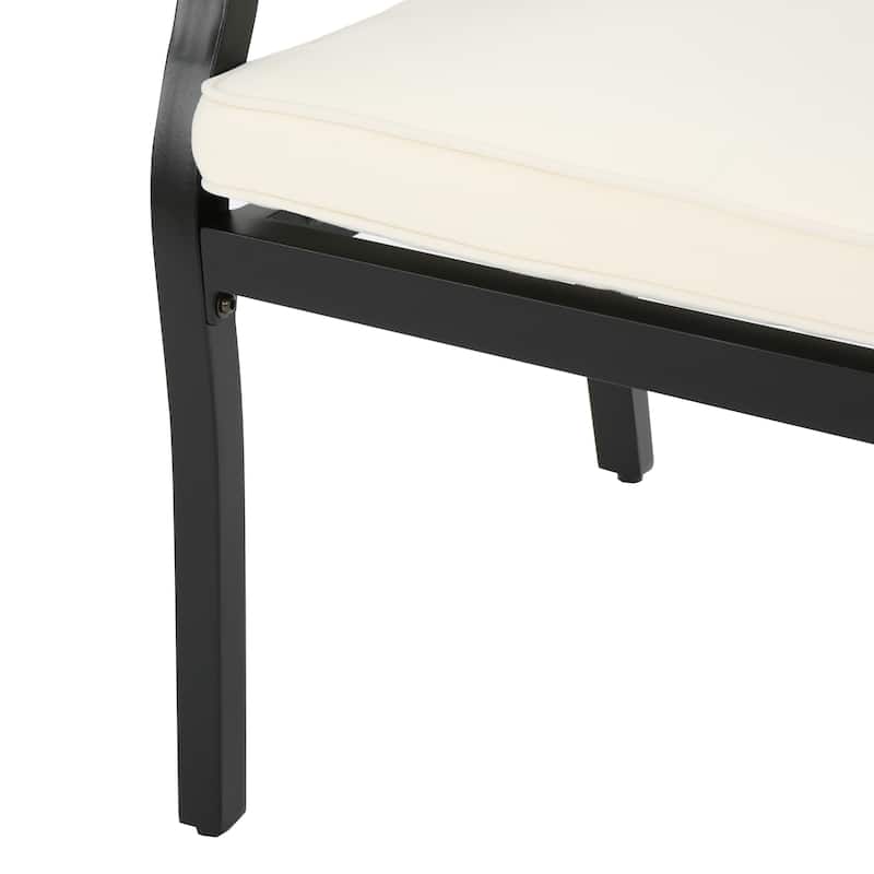Roomfitters Outdoor Aluminum Armchairs with X-Back Design and Cushions, Black+Ivory