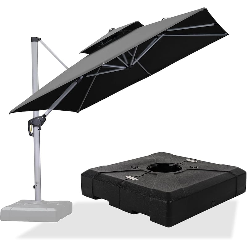 PURPLE LEAF 9ft Square Patio Umbrella Cantilever Umbrella with Base Included - Grey