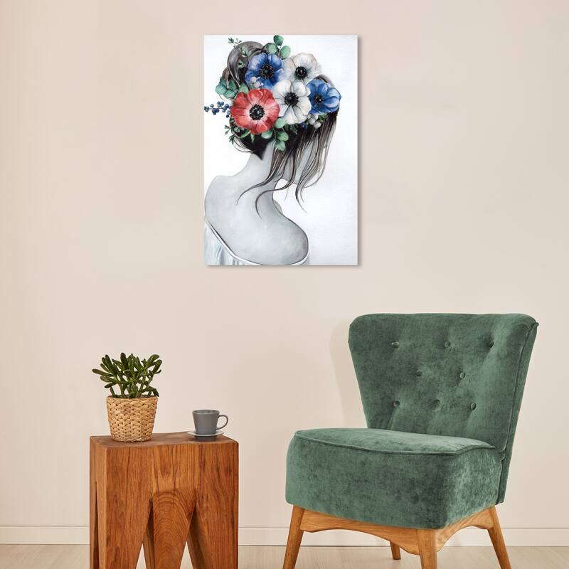 Wynwood Studio Fashion and Glam Look at her flowers Red and Traditional Wall Art Canvas Print - 20 x 16