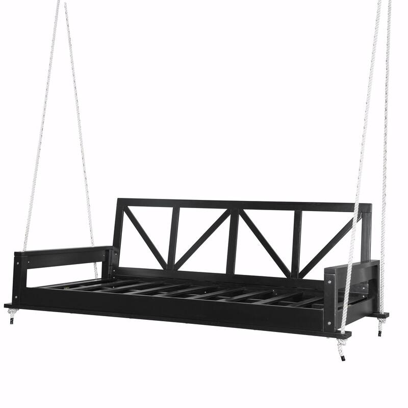 Twin Size Patio Swing Bed Modern Porch Swing Hanging Bed Frame with 16.4ft Hemp Ropes