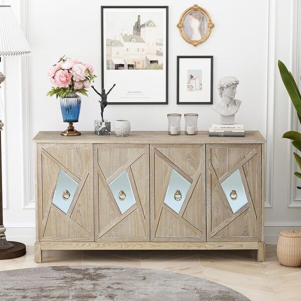 4 Door Cabinet with Mirrored Decorative Doors Sideboard Buffet Table On Sale Bed Bath Beyond 40147209