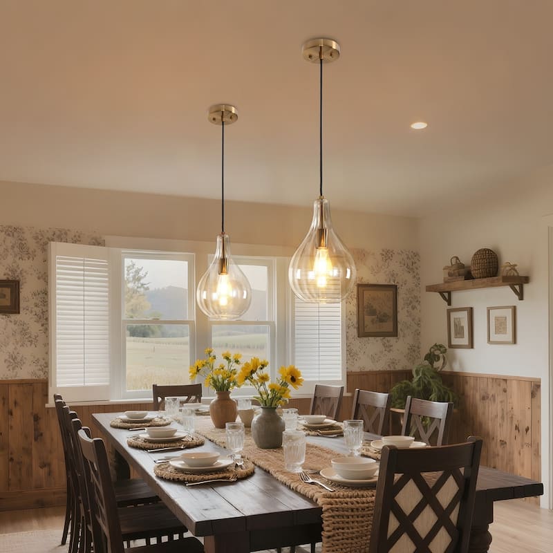 Coria Mid-century Modern Teardrop Fluted Glass Kitchen Island Pendant Lights - D 8.3" x H 13.8"