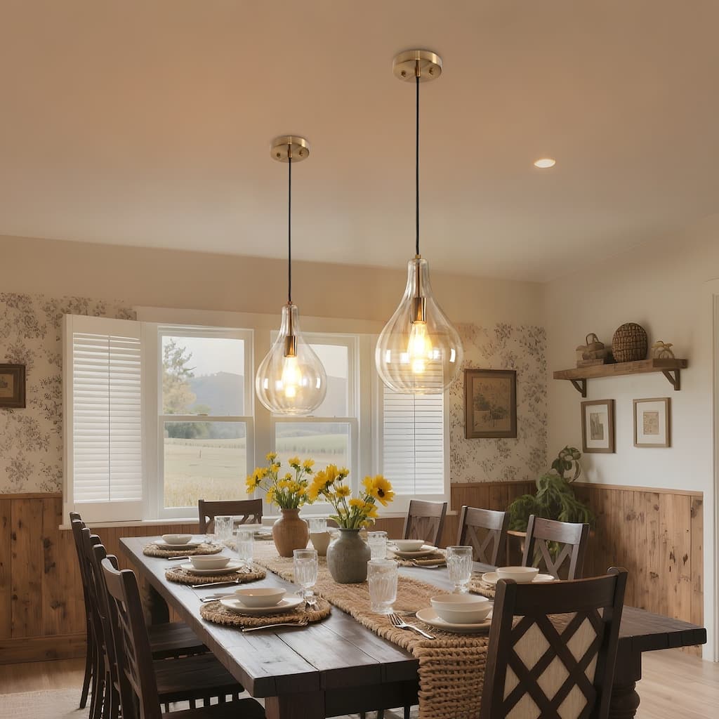 Coria Mid-century Modern Teardrop Fluted Glass Kitchen Island Pendant Lights - D 8.3" x H 13.8"