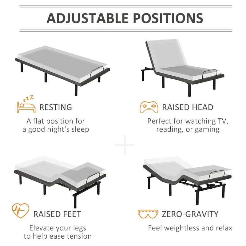 HOMCOM Ergonomic 35" x 79" Adjustable Bed Base, Zero Gravity Base for Stress Management w/Head and Foot Incline Grey