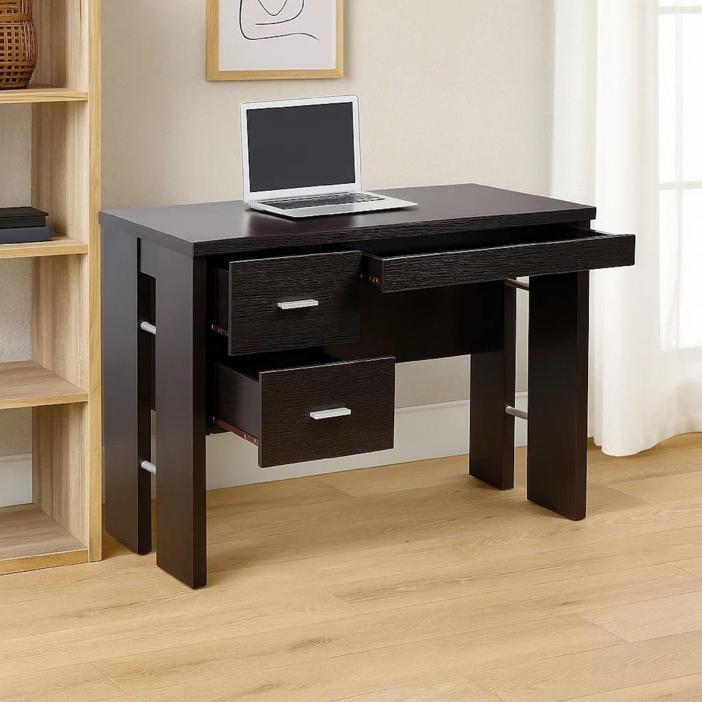 Laptop Desk, 3 Storage Drawers, 39 Inch, Red Cocoa Brown Wood