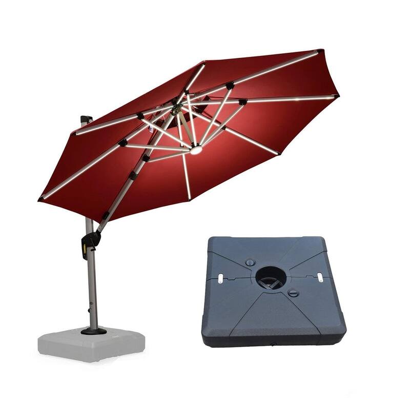 PURPLE LEAF 10/11/12ft Round Double Top LED Patio Cantilever Umbrella with Base