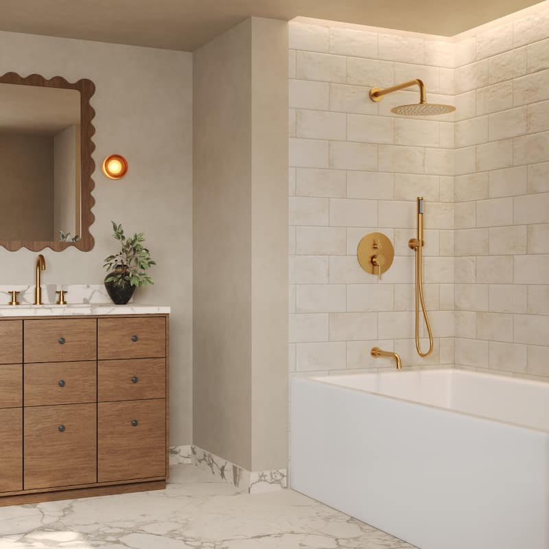 GRANDJOY 3-Function Bathroom Shower System with Rainfall Head, Handheld Unit, and Tub Spout