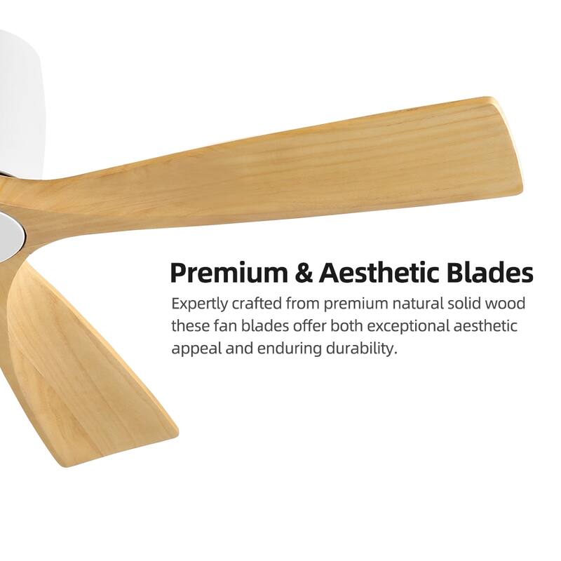 MLiAN 4 Soild Wood Blades Flush Mount Ceiling Fan Remote Control 6-Speed DC