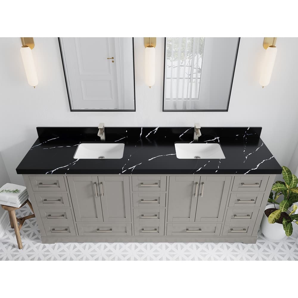 Willow Collection 84 in W x 22 in D x 36 in H Boston Double Bowl Sink Bathroom Vanity with Countertop