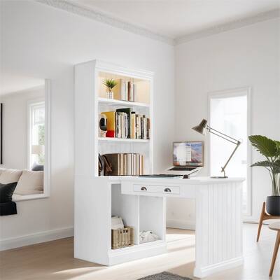 Modern Storage Bookcase with Study Desk and LED Lighting