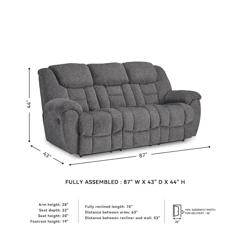 Signature Design by Ashley Foreside Gray Reclining Sofa - 87" W x 43" D x 44" H