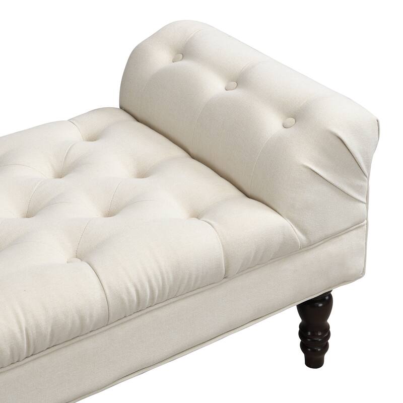 Christopher Knight Home - Button Tufted Bed Bench, Upholstered Fabric Ottoman with Rolled Arms, Footstool with Legs