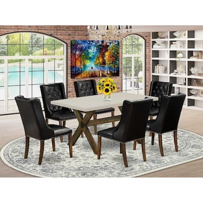 HomeStock 7-Piece Distressed Jacobean Finish Solid Wood Top Dining Table with 6 Parson-Chairs