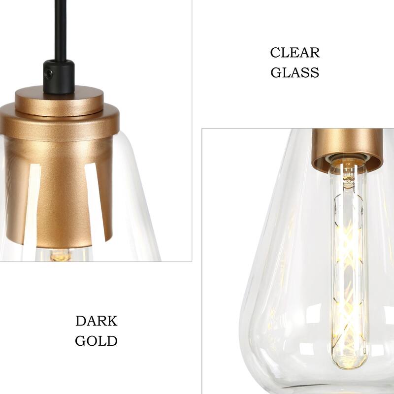 Modern Farmhouse 5-Light Black Gold Chandelier Linear Design with Clear Glass Kitchen Island Light for Dining Room