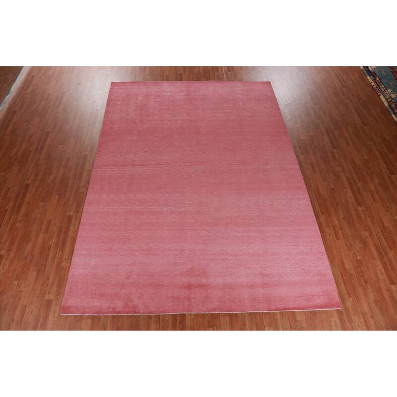 Hand Knotted Oriental 100% Wool Carpet Modern Solid Coral Gabbeh Area Rug - 12' 8'' X 9' 2''