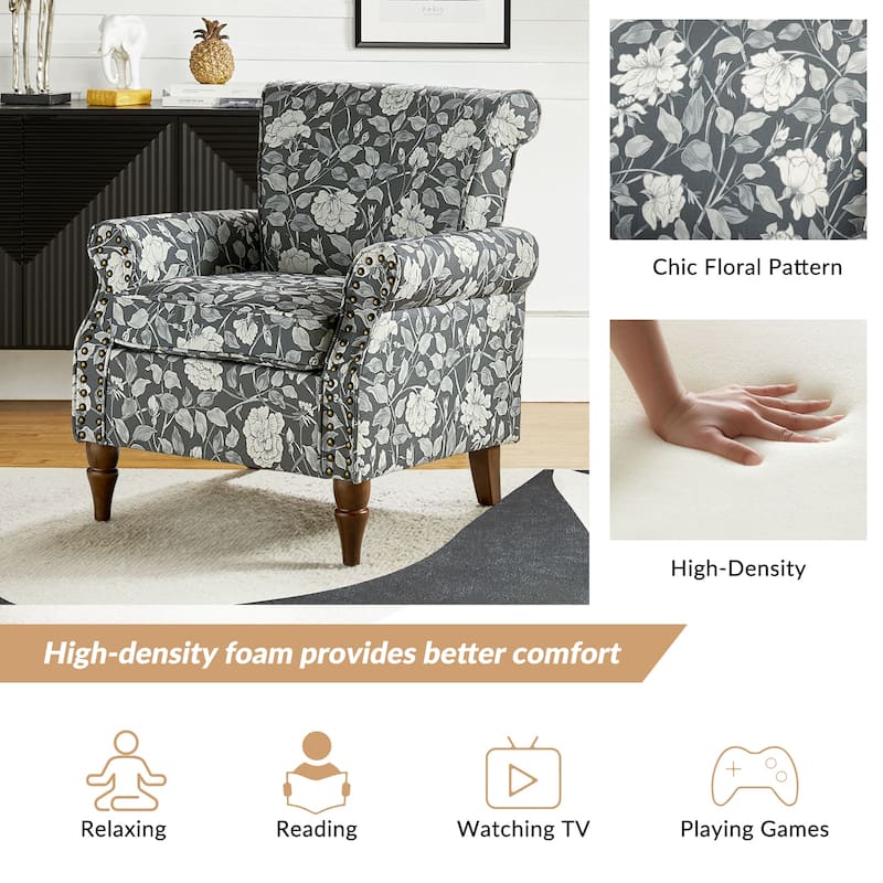 Nyctelius Nailhead Trim Traditional Accent Armchair with Rolled Arms by HULALA HOME