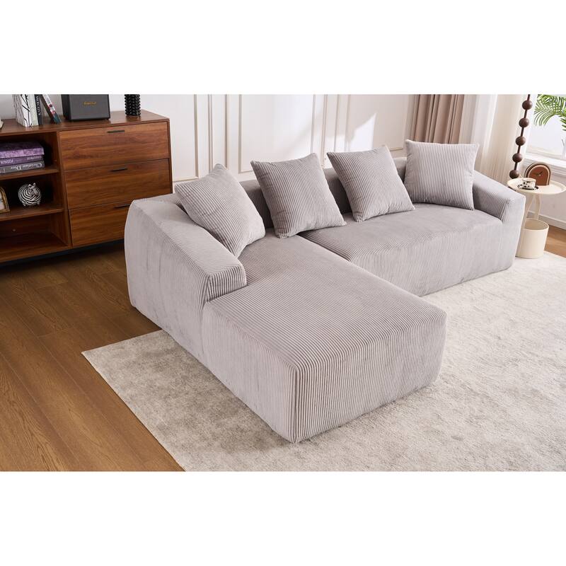101.6" L-Shaped Corduroy Sectional Sofa with Chaise & Pillows