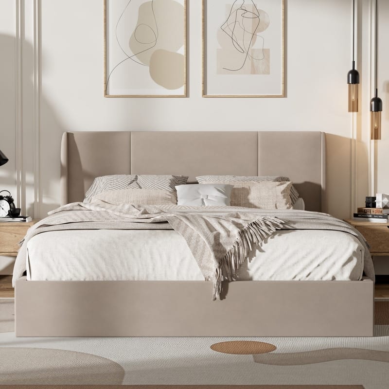 Modern Minimalist Upholstered Storage Bed with Lift-Up Platform
