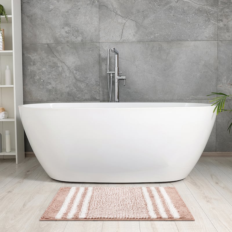 Striped Chenille Bathroom Rug with Edges, Non-Slip Bathroom Floor Mat