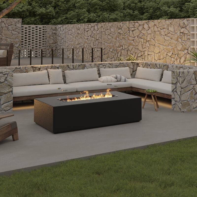 3-Piece Outdoor Propane Rectangle Fire Pit With Tank Table, Wind Glass