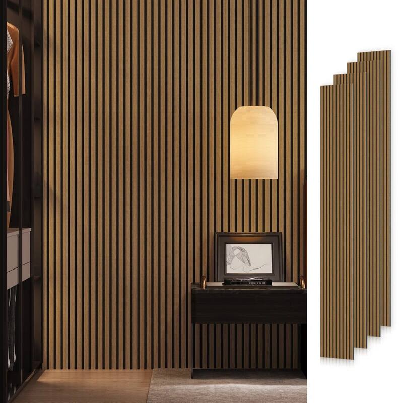 Soundproof Wood Slat Panels Acoustic Wall and Ceiling Panels - 4pcs x 106" x 12.6" - Classic Oak