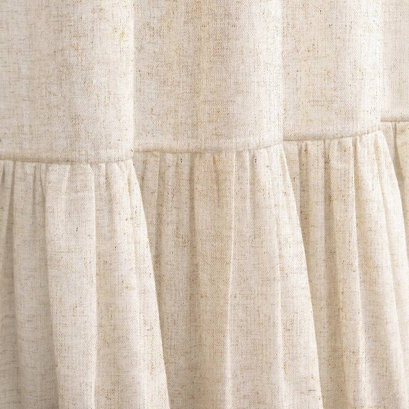 Linen Farmhouse Shower Curtain, Beige with Ruffle, 72"x72", 12 Hooks