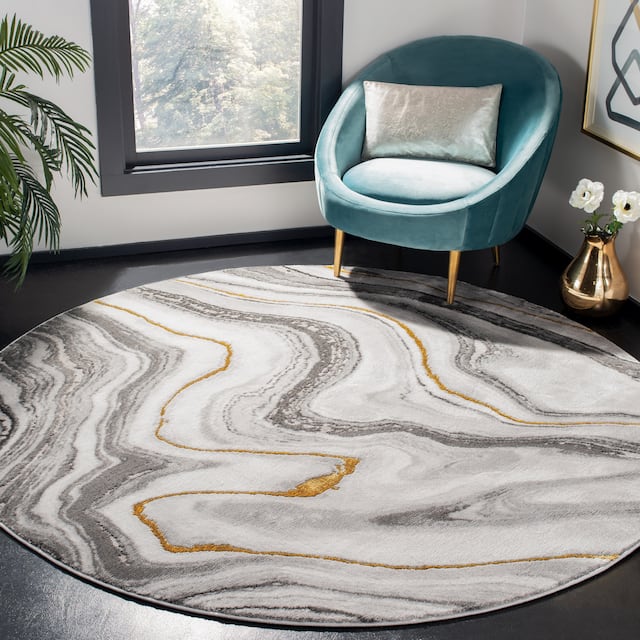 SAFAVIEH Craft Clytie Modern Abstract Marble Pattern Rug - 5'3" x 5'3" Round - Grey/Gold
