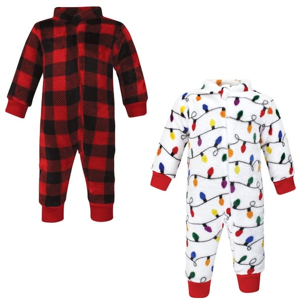 slide 1 of 1, Hudson Baby Unisex Baby Plush Jumpsuits, Christmas Lights 0-3 Months - Christmas Lights