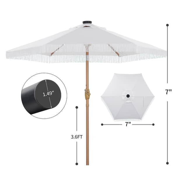 dimension image slide 2 of 4, Ainfox 7FT Outdoor Patio Umbrella with Tilt Fringe Tassel Umbrella with LED Solar Lights