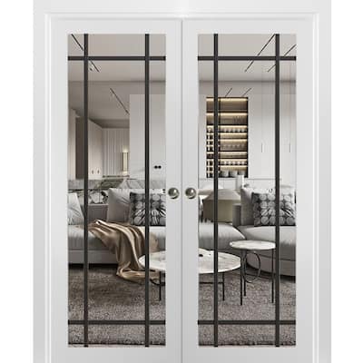 French Double Pocket Doors 36x80 Lucia 2266 White Silk Kit Trims Rail